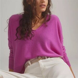 Anthro Pilcro Valani V-neck Oversized Cropped Cashmere Sweater Sz M
